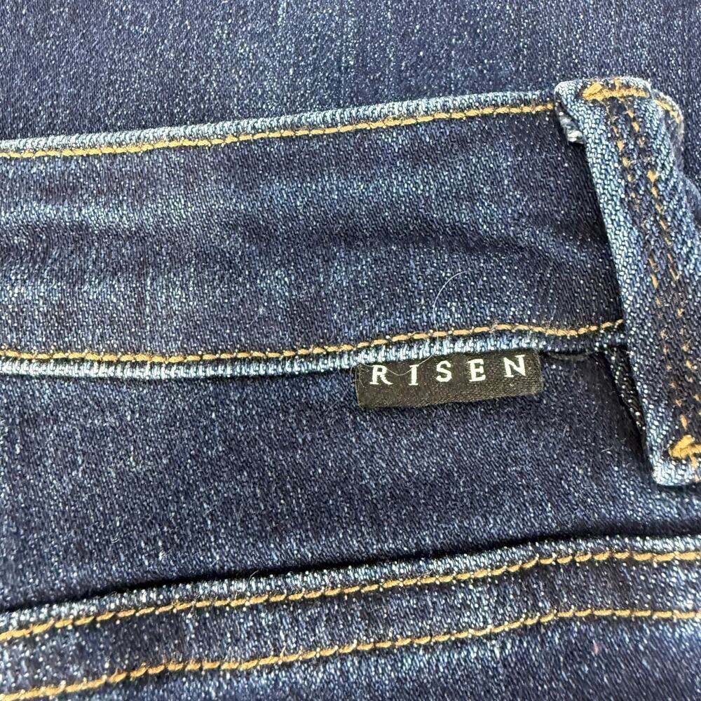 Risen Jeans Women's 9/29 Dark Blue Bootcut Raw Hem High Rise Fit EUC - Picture 5 of 14
